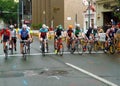 Professional Bicycling Racers at the Starting Line Royalty Free Stock Photo